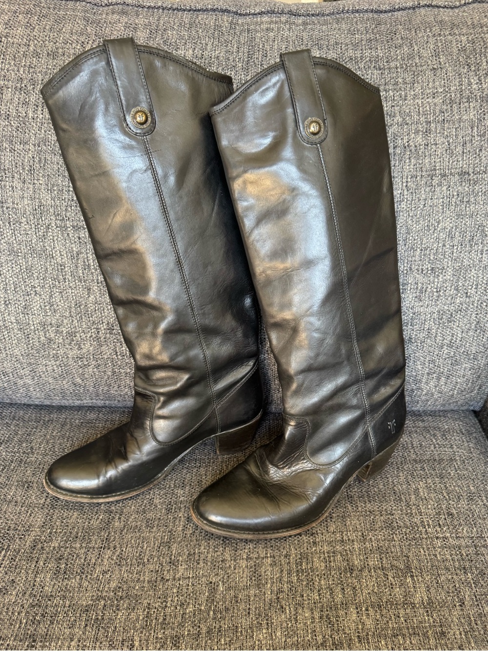 Frye Jackie Button Black Tall Leather Riding Boots